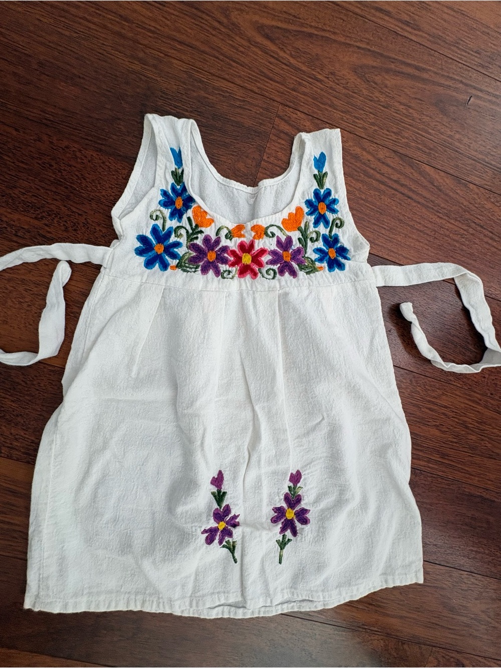 White Embroidered Floral Girls' Casual Dress